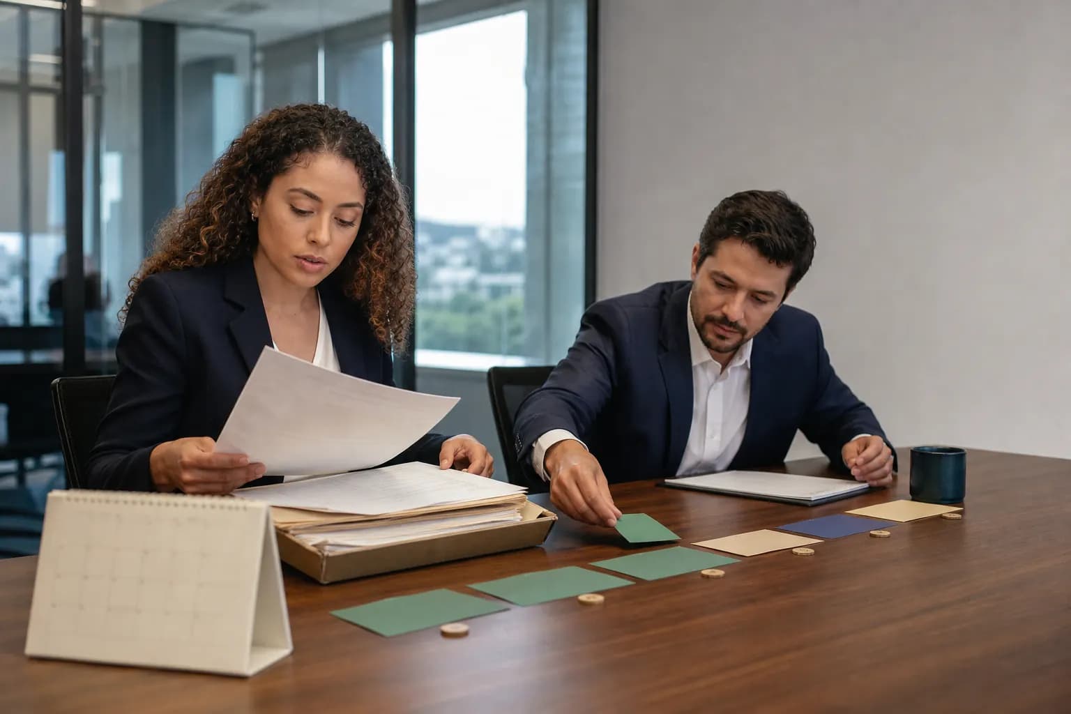 Advogada e gestor de casos atualizam uma linha do tempo de acompanhamento de recurso.